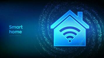 Smart home icon made with binary code. Automation control system concept. Smart home automation assistant. Virtual tunnel warp made with digital code. Data Flow. Vector Illustration.