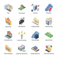 Cybersecurity and Encryption Isometric Icons vector