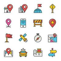Maps and Navigation Coloured Flat Icons vector