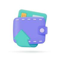 Credit card and wallet 3D icons.Online payment Cashless society for shopping. 3D illustration. vector