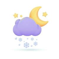 3D weather forecast icons Night with moon and clouds on a rainy day. 3d illustration vector