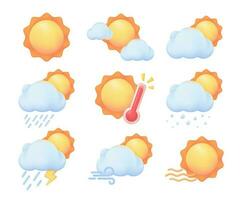 Weather forecast icon. bright sun The temperature is hot during the day. 3d vector illustration