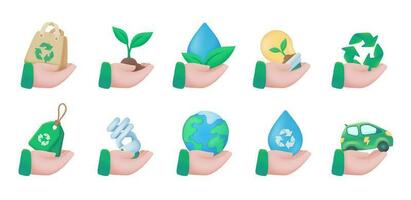 hands holding natural materials environmental conservation concept 3D vector illustration