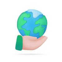 hand holding globe Earth care concept. 3d illustration vector