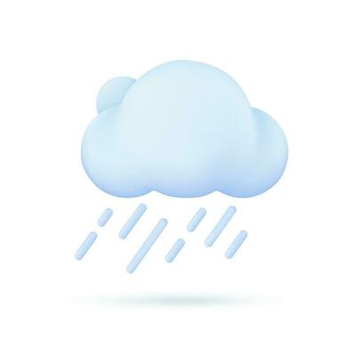 3D weather forecast icons white clouds in the rainy season with strong winds and rain