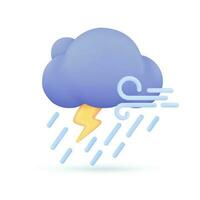 3D weather forecast icons Black cloud with thunder from a rainstorm. 3d illustration vector