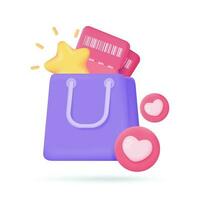 Shopping bags full of vouchers to offer customers special discounts. 3d illustration. vector