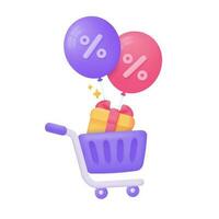 shopping carts and discount vouchers on purchases Special discount notification. 3D illustration. vector