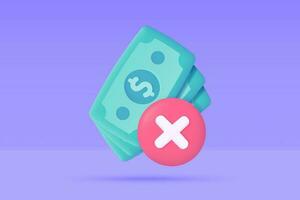 3D icons do not accept cash. online payment by credit card Cashless society. 3d illustration vector