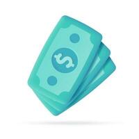 Dollar money 3D icon. spending money on purchases Coins and banknotes. 3D illustration vector