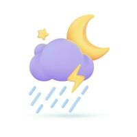 3D weather forecast icons Night with moon and clouds on a rainy day. 3d illustration vector