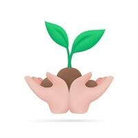 hand holding seedlings The concept of planting trees to add oxygen to the planet. 3d illustration vector