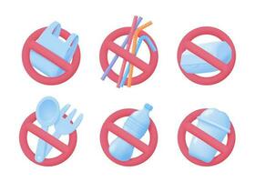 Material from plastic and foam. Say no to plastics concept. 3D vector illustration.