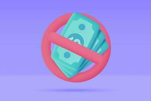 3d íconos hacer no aceptar dinero en efectivo. en línea pago por crédito tarjeta sin efectivo sociedad. 3d ilustración vector