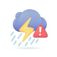 3D weather forecast icons Black cloud with thunder from a rainstorm. 3d illustration vector