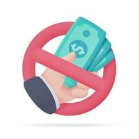 3d íconos hacer no aceptar dinero en efectivo. en línea pago por crédito tarjeta sin efectivo sociedad. 3d ilustración vector