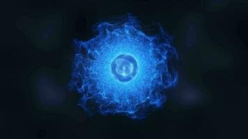 Abstract energy blue sphere atom with electrons flying glowing particles and magic field, science futuristic hi-tech background video