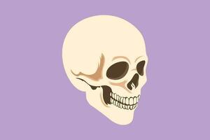 personaje plano dibujo gráfico cabeza calaveras símbolo, aislado en azul antecedentes. anatomía cara para médico educación a escuela. grabado humano cráneo con cerrado mandíbula. dibujos animados diseño vector ilustración