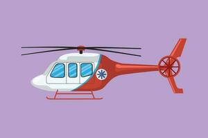 Cartoon flat style drawing of ambulance helicopter logo. Medical evacuation helicopter. Healthcare, hospital and medical diagnostics. Urgency and emergency services. Graphic design vector illustration