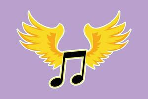 Cartoon flat style drawing musical notation with wings. Music symbol. Classic melody sign in flat design. Chords icon for orchestra performance. Key note for piano. Graphic design vector illustration