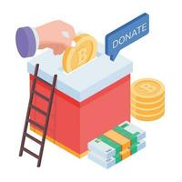 Trendy isometric icon of donate bitcoin vector