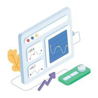 An isometric icon of stock analysis vector