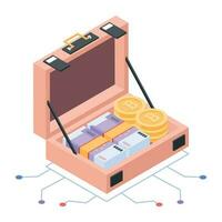 Trendy isometric icon of bitcoin suitcase vector