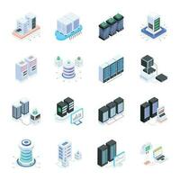 Pack of Database Isometric Icons vector