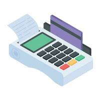 An isometric icon of atm transaction vector