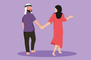 Character flat drawing romantic young couple in love hand in hand. Arab couple in love spending time together at park. Happy family spend time together at outdoor. Cartoon design vector illustration
