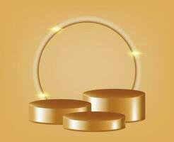 3d realistic gold podium display vector