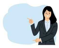 smiling businesswoman showing pointing finger to blank space vector