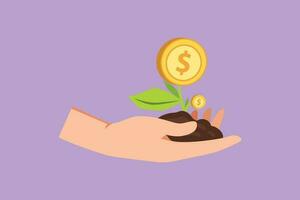 Character flat drawing close up image of human hands holding sprout of money tree icon. Earnings, success in work, money, and investment for better future concept. Cartoon design vector illustration