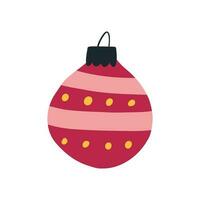 Hand drawn Christmas bauble in viva magenta color, cartoon flat vector illustration isolated on white background. Retro vintage Christmas tree ornament decoration.