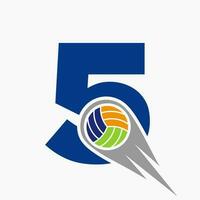 letra 5 5 vóleibol logo concepto con Moviente voleo pelota icono. vóleibol Deportes logotipo modelo vector