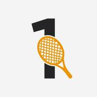 Letter 1 Padel Tennis Logo. Padel Racket Logo Design. Beach Table Tennis Club Symbol vector
