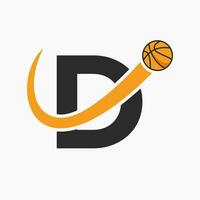 Basketball Logo On Letter D Concept. Basket Club Symbol Vector Template