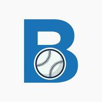 concepto de logotipo de béisbol de letra b con plantilla de vector de icono de béisbol en movimiento