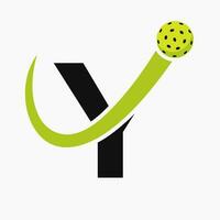 Letter Y Pickleball Logo Concept With Moving Pickle Ball Symbol. Pickle Ball Logotype vector