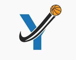 Initial Letter Y Basketball Logo Concept With Moving Basketball Icon. Basket Ball Logotype Symbol vector