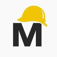 Letter P Helmet Construction Logo Concept With Safety Helmet Icon. Engineering Architect Logotype vector