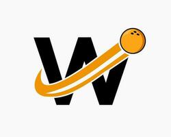 Letter W Bowling Logo. Bowling Ball Symbol With Moving Ball Icon vector