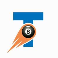 Letter T Billiard Sports Team Club Logo. 8 Ball Pool Logo Design Template vector