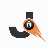 Letter J Billiard Sports Team Club Logo. 8 Ball Pool Logo Design Template vector