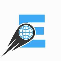 Letter E Logo Concept With Global World Icon Vector Template