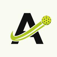 Letter A Pickleball Logo Concept With Moving Pickle Ball Symbol. Pickle Ball Logotype vector