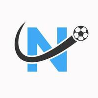 Initial Letter N Soccer Logo. Football Logo Concept With Moving Football Icon vector