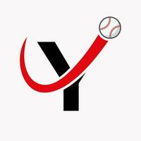 letra y concepto de logotipo de béisbol con plantilla de vector de icono de béisbol en movimiento