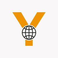letra y global logo diseño. mundo logotipo símbolo vector modelo