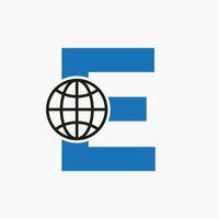 Letter E Global Logo Design. World Logotype Symbol Vector Template